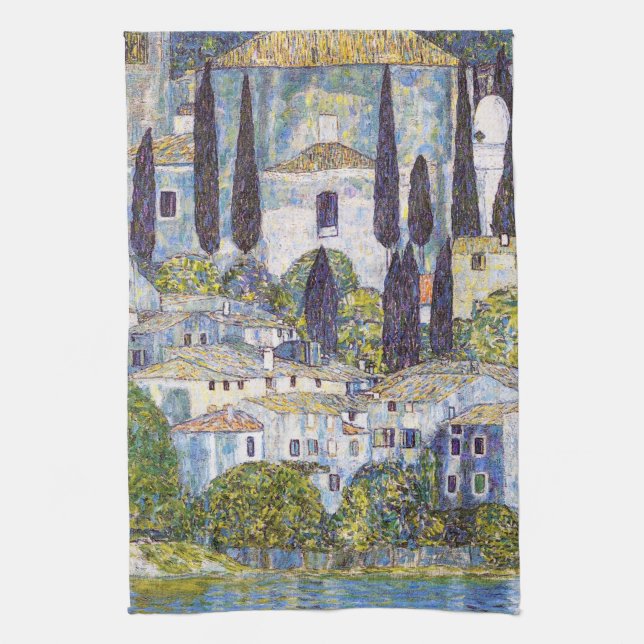 Church in Cassone, Gustav Klimt Tea Towel (Vertical)