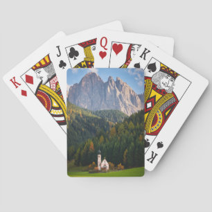 Church in front of Dolomites mountains in Italy Playing Cards