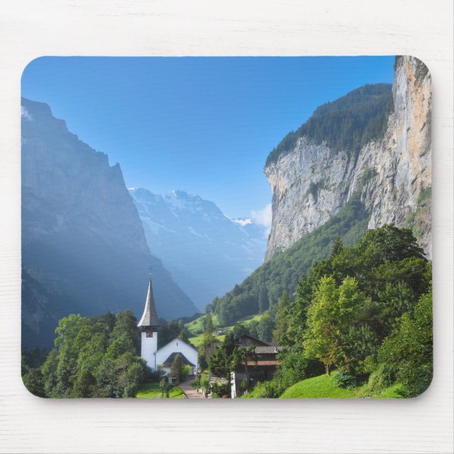 Church in Lauterbrunnen valley, Switzerland Mouse Pad (Front)