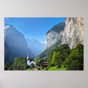 Church in Lauterbrunnen valley, Switzerland Poster