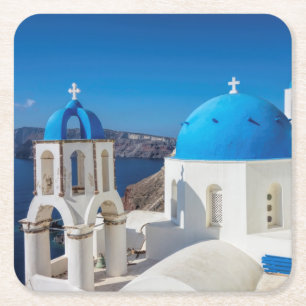 Church in Santorini Square Paper Coaster
