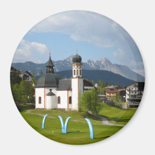 Church in Seefeld, Austria round magnet