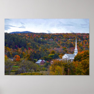 Church in Stowe, Vermont, in Autumn Poster
