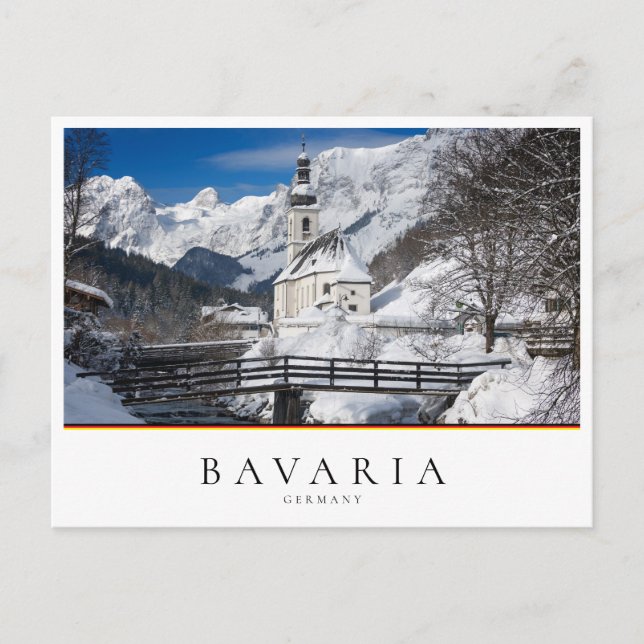 Church in the snow with Alps mountains Postcard (Front)