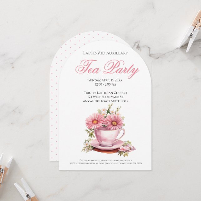 Church Ladies Tea Party Ideas Invitation (Front/Back In Situ)