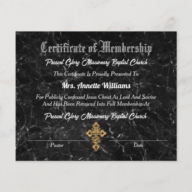 Church Membership Certificate (Front)