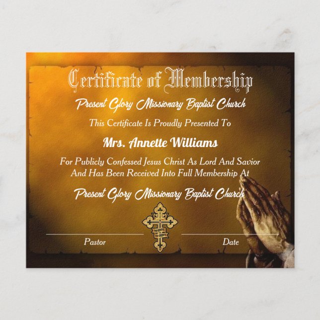 Church Membership Certificate (Front)