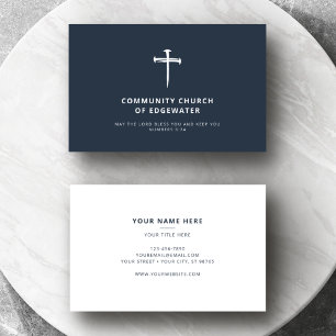 Church Minister Pastor Minimal Cross of Nails Navy Business Card