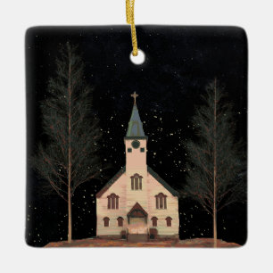 Church & Night Sky Ceramic Ornament