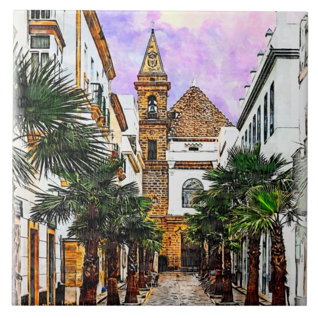 Church Nuestra Senora de la Palma. Cadiz, Spain. Ceramic Tile (Front)