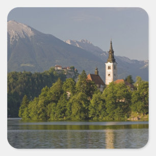 Church of the Assumption on island in Lake Square Sticker