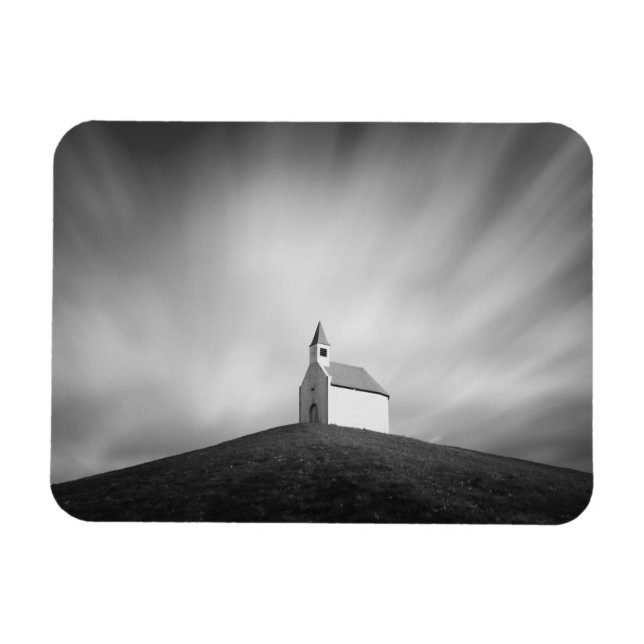 Church on a hill in black and white magnet (Horizontal)