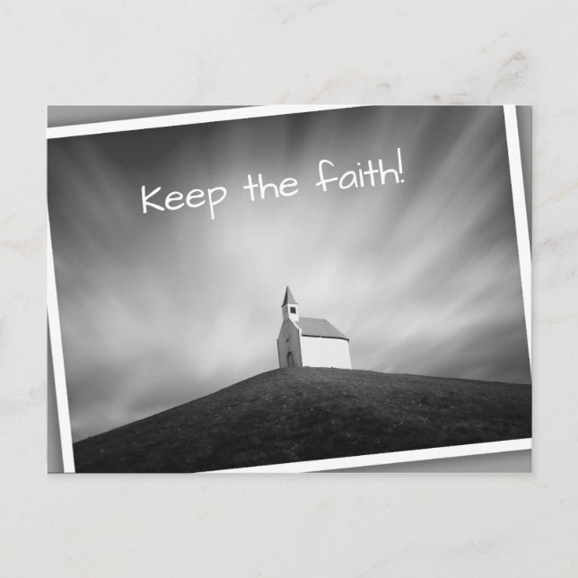 Church on a hill in black and white postcard (Front)