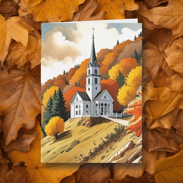 Church on a Hill in the Autumn Season Card (Creator Uploaded)