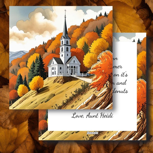 Church on a Hill in the Autumn Season Holiday Card (Creator Uploaded)