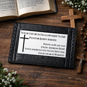 Church Pastor BLACK Leather Christian Business Card