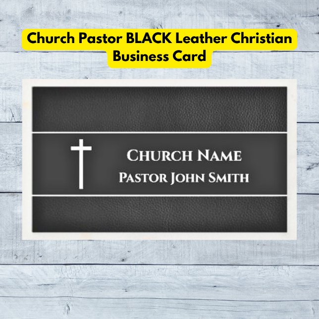 Church Pastor BLACK Leather Christian Business Card (Church Pastor BLACK Leather Christian Business Cards)