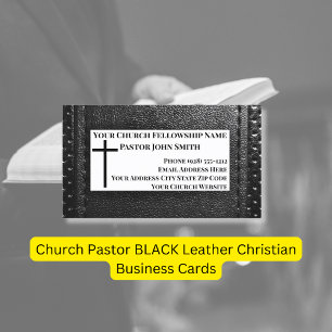 Church Pastor BLACK Leather Christian Business Card