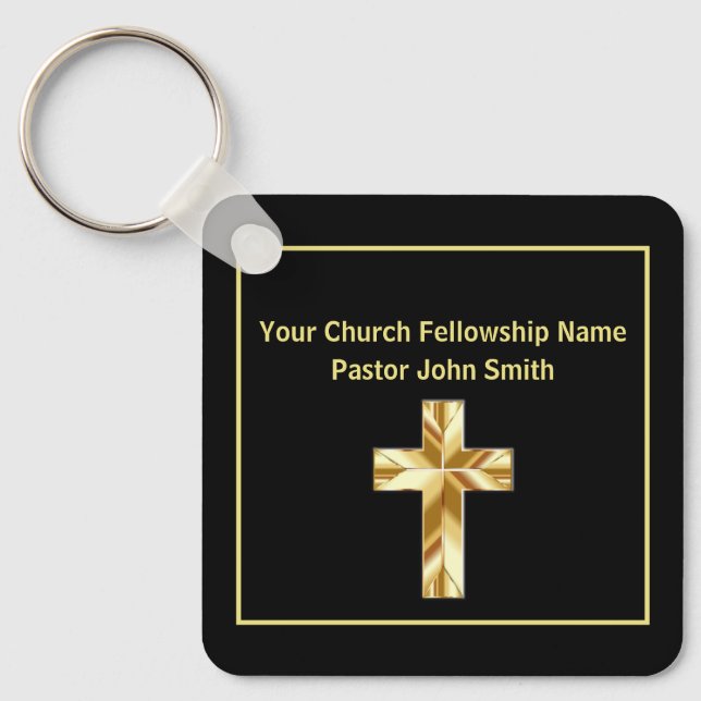 Church Pastor Classy Black Cross Business Key Ring (Front)