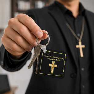 Church Pastor Classy Black Cross Business Key Ring