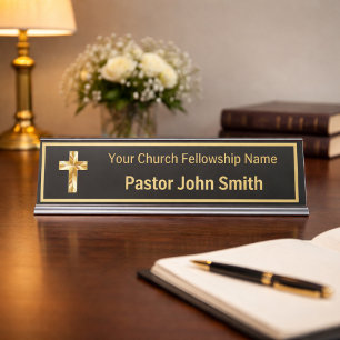 Church Pastor Classy Black  Desk Name Plate