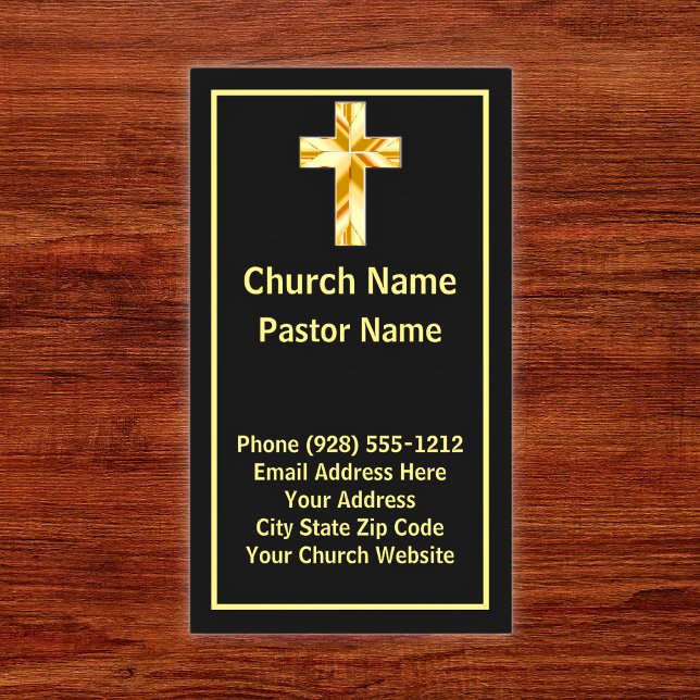 Church Pastor Classy Black Vertical Business Cards (Church Pastor Classy Black Vertical Business Cards)