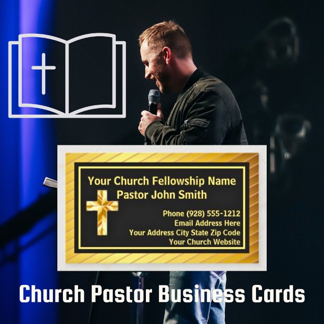Church Pastor Classy Gold And Black Business Cards (Your Church Fellowship Name Pastor Business Cards)