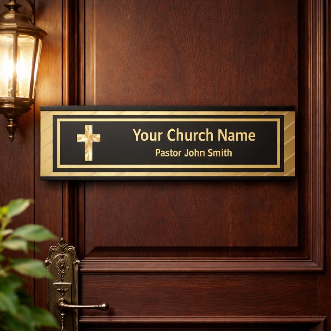 Church Pastor Classy Gold And Black Door Sign (Creator Uploaded)