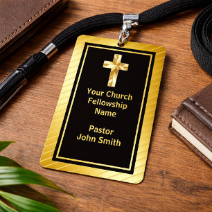 Church Pastor Classy Gold And Black  ID Badge