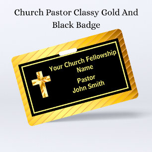 Church Pastor Classy Gold And Black ID Badge