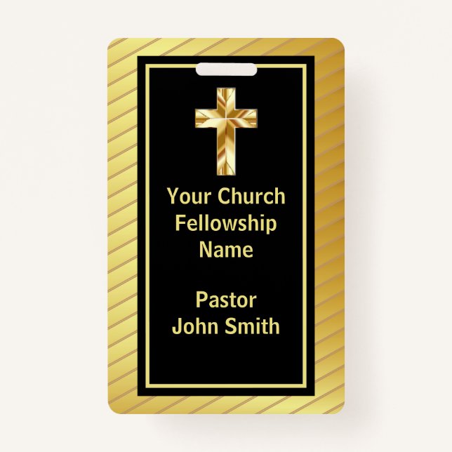 Church Pastor Classy Gold And Black  ID Badge (Front)