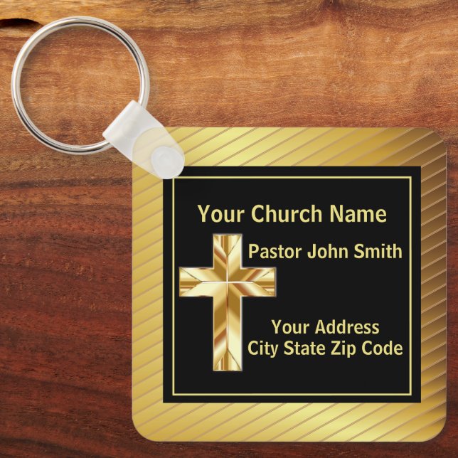 Church Pastor Classy Gold And Black  Key Ring (Front)