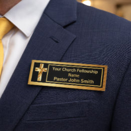 Church Pastor Classy Gold And Black  Name Tag