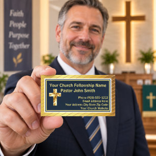 Church Pastor Classy Gold And Navy Business Cards