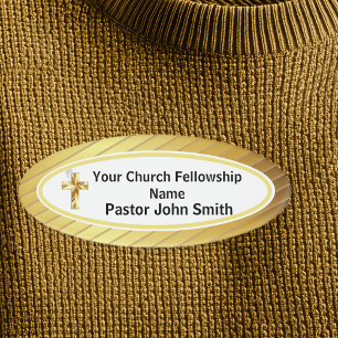 Church Pastor Classy Gold And White Oval Name Tag