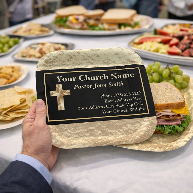 Church Pastor Classy Gold Paper Plate (PLEASE NOTE: The foil details are simulated in the artwork. No actual foil will be used in product.)