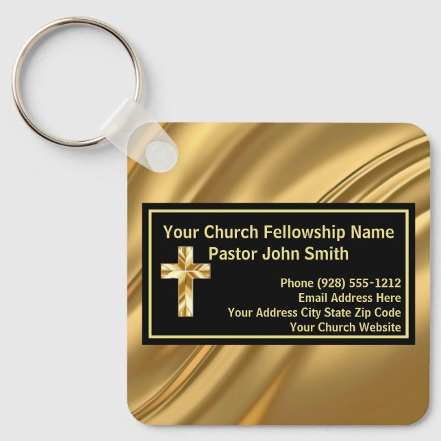 Church Pastor Elegant Gold And Black Key Ring (Front)