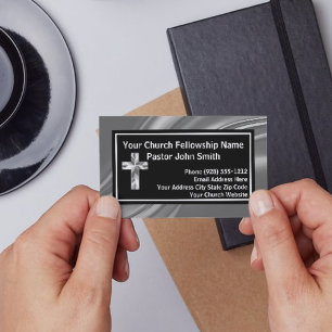 Church Pastor Elegant Silver And Black Business Card