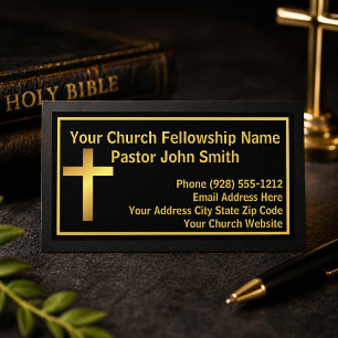Church Pastor Elegant Simple Black Gold Business Card