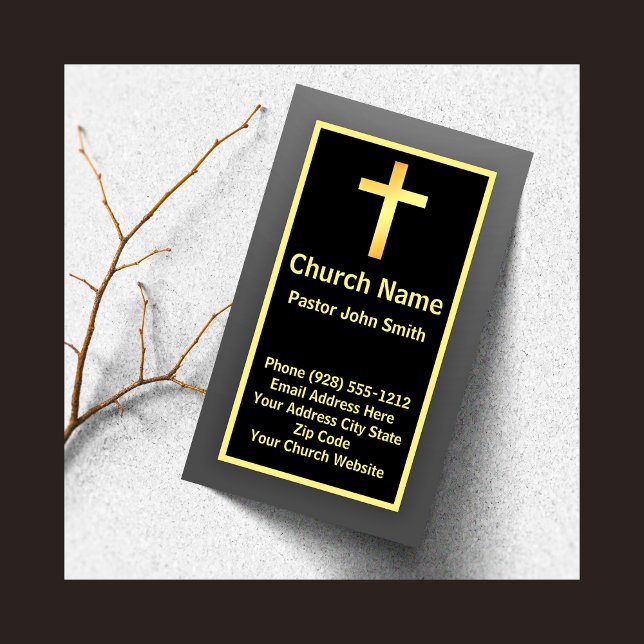 Church Pastor Elegant Simple Black Gold  Business Card (Creator Uploaded)