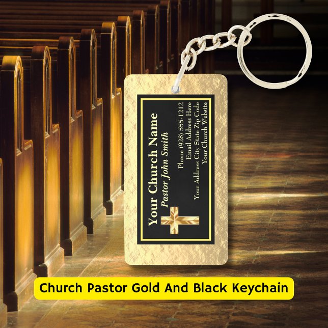 Church Pastor Gold And Black Bulk Key Ring (Church Pastor Gold And Black Keychain
)