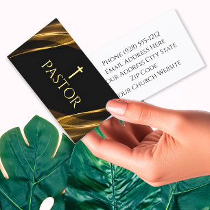 Church Pastor Gold and Black Marble Christian Business Card