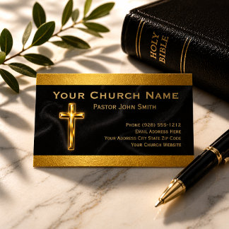 Church Pastor Gold Cross Black Velvet Business Card