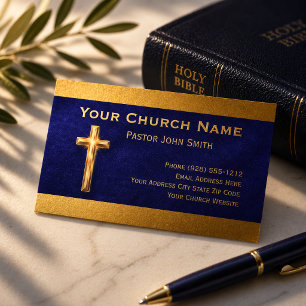 Church Pastor Gold Cross Indigo Velvet Business Card