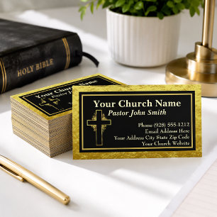 Church Pastor Gold Floral Cross Business Cards