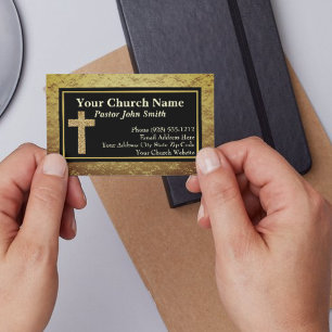 Church Pastor Gold Glitter Cross Business Cards