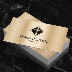 Church Pastor Minister Christ Cross Modern Gold Business Card