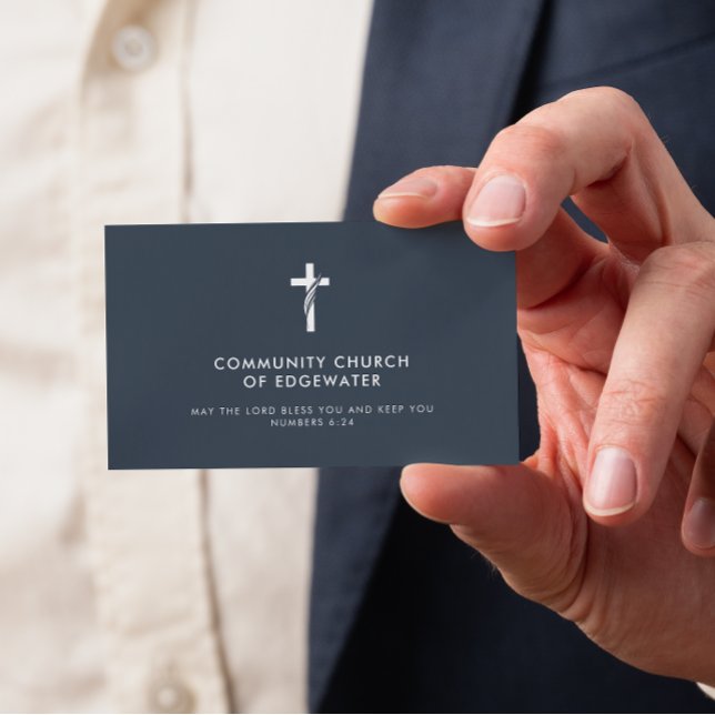 Church Pastor Modern Minimal Cross Faith Navy Business Card (Creator Uploaded)