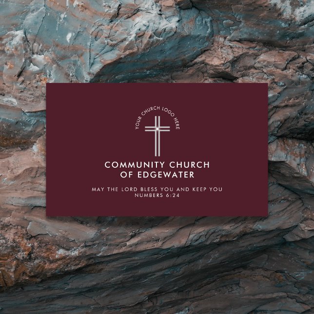 Church Pastor Modern Minimal Custom Logo Maroon Business Card (Creator Uploaded)