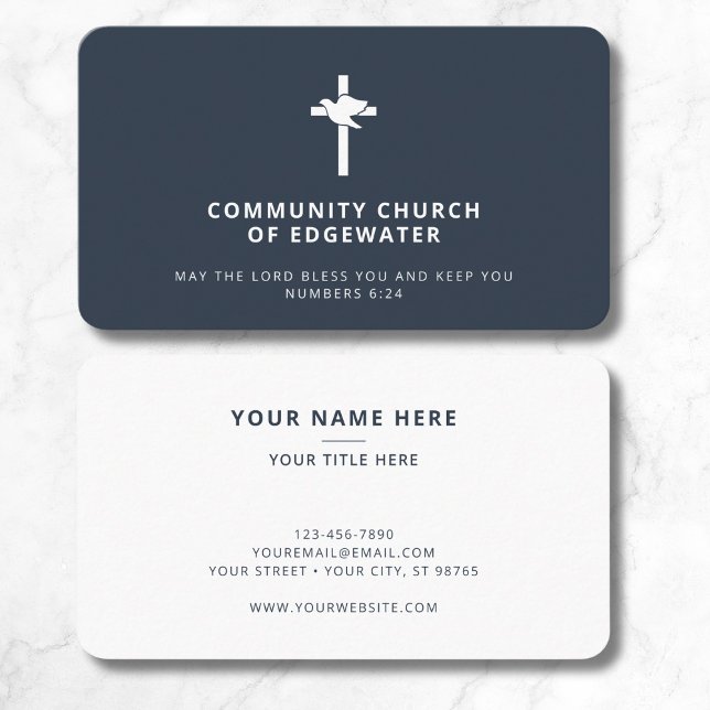 Church Pastor Modern Religious Cross Dove Navy Business Card (Creator Uploaded)